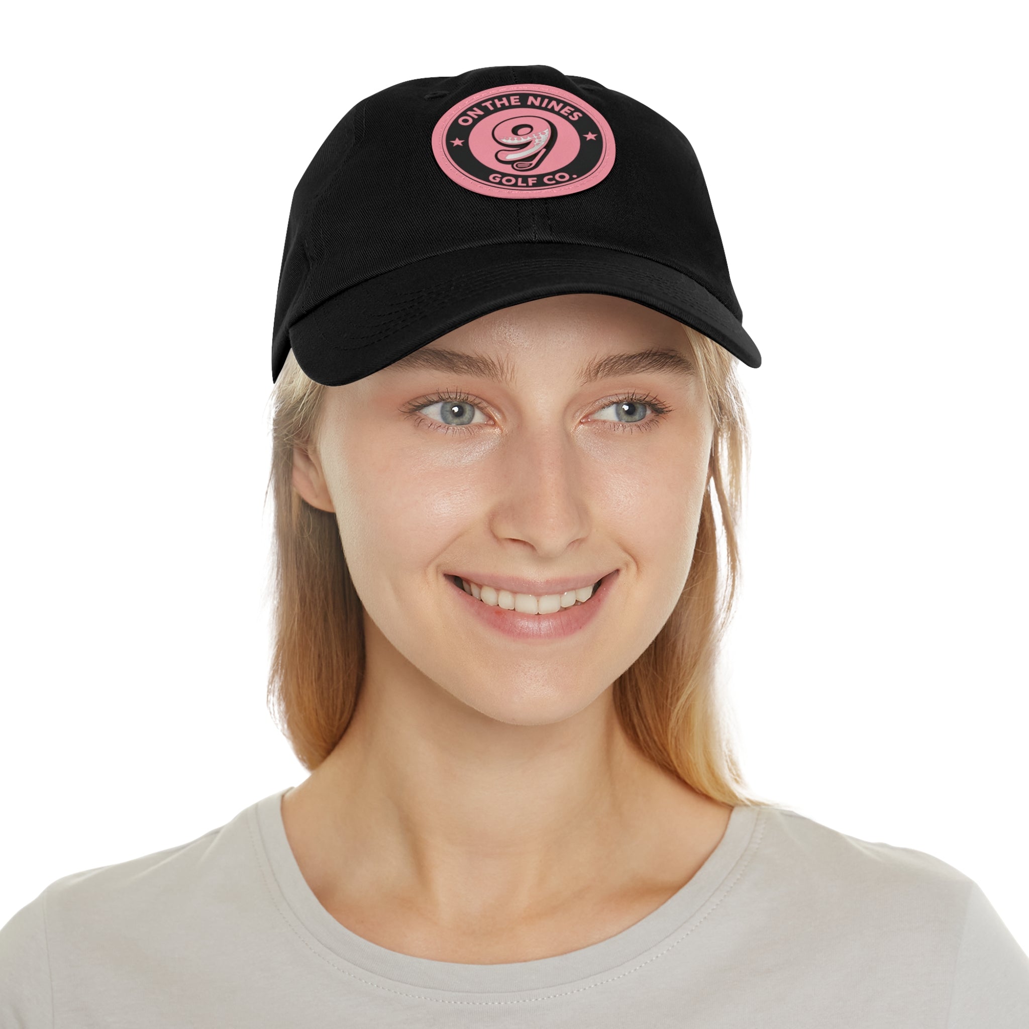 Golf Leather Patch Dad Hat — "On The Nines" Round Logo