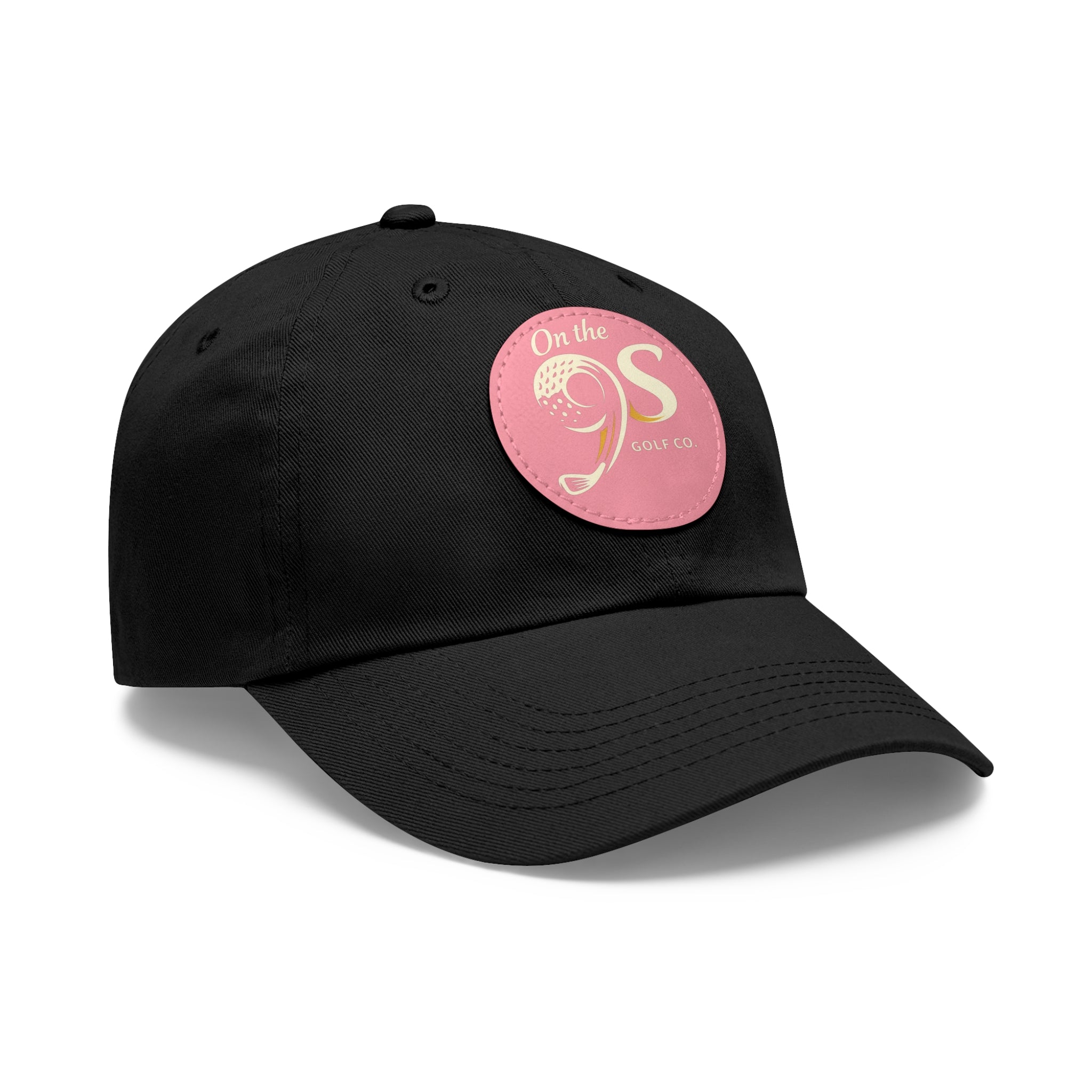 Golf Dad Hat with Round Leather Patch — "On the 9s" Vintage Golf Logo
