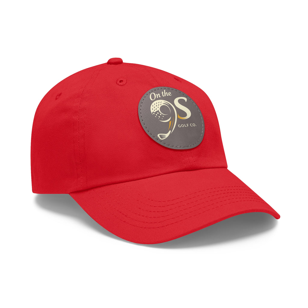 Golf Dad Hat with Round Leather Patch — "On the 9s" Vintage Golf Logo