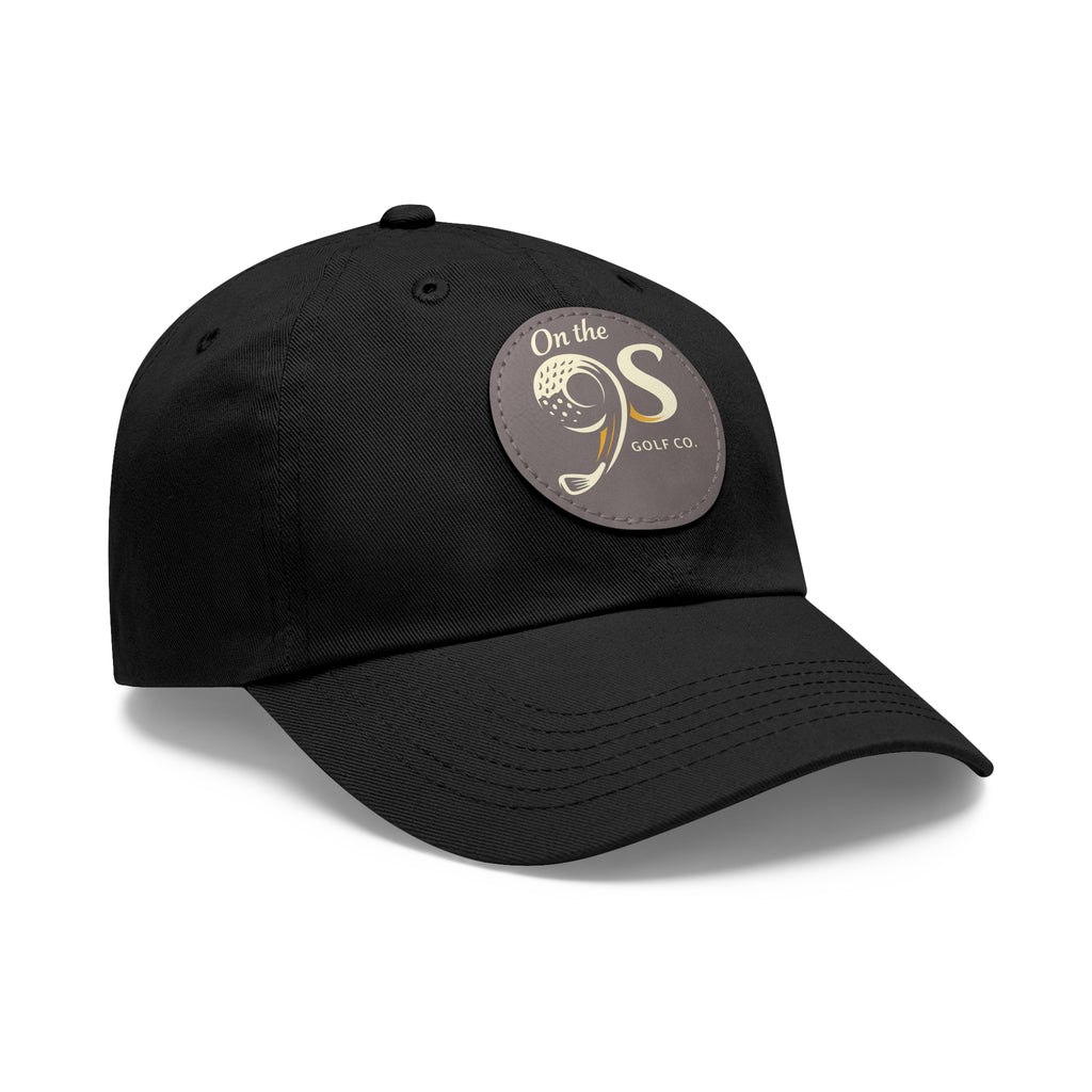 Golf Dad Hat with Round Leather Patch — "On the 9s" Vintage Golf Logo