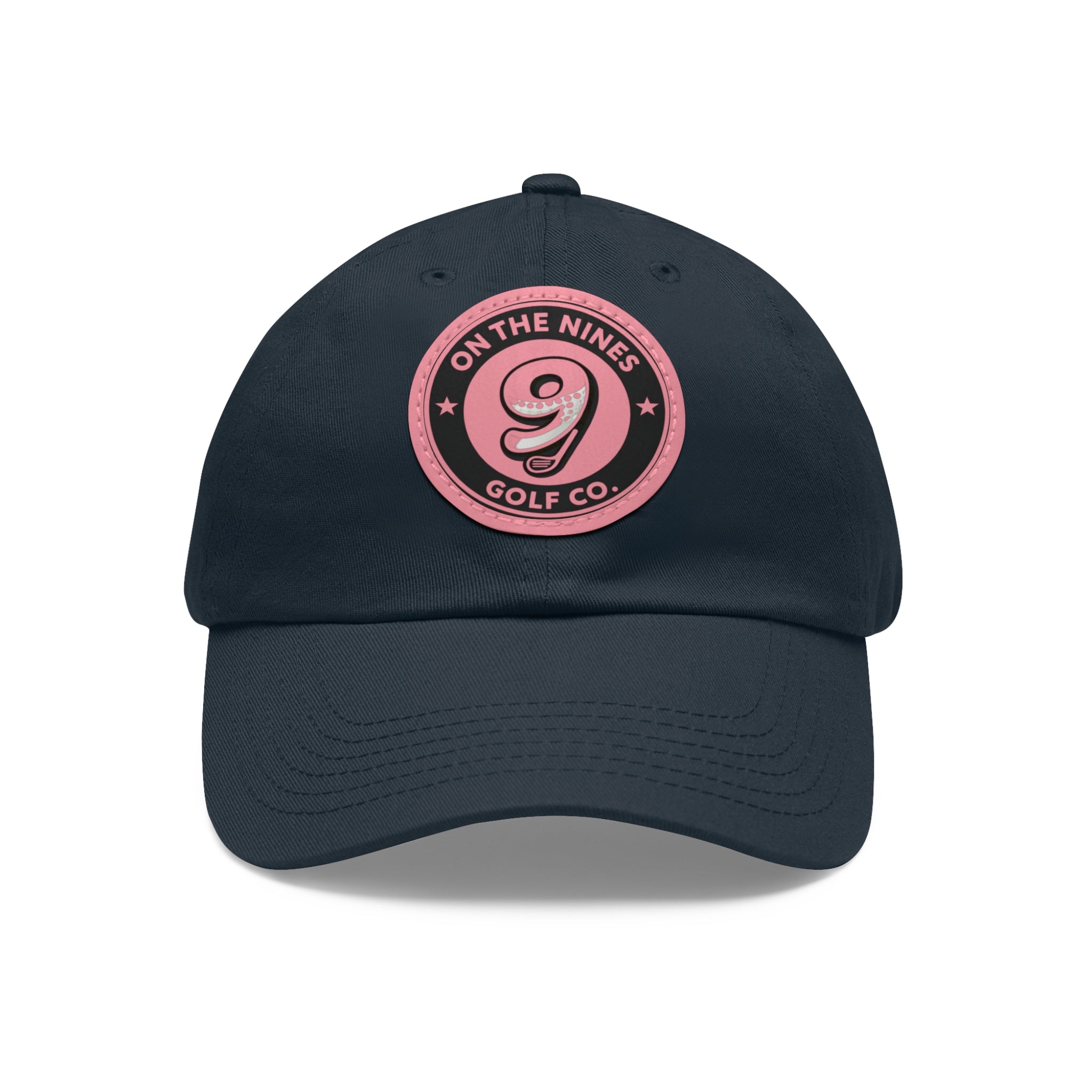 Golf Leather Patch Dad Hat — "On The Nines" Round Logo