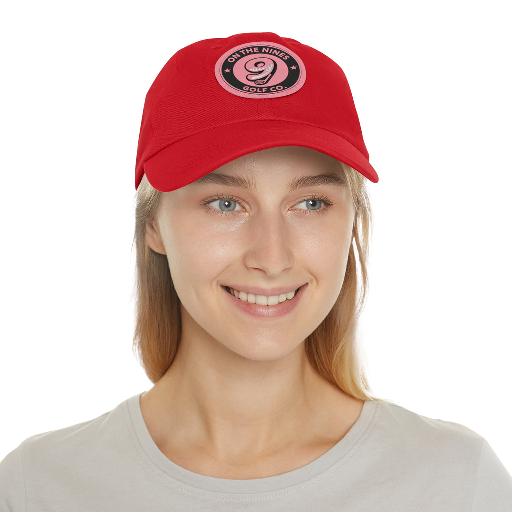 Golf Leather Patch Dad Hat — "On The Nines" Round Logo