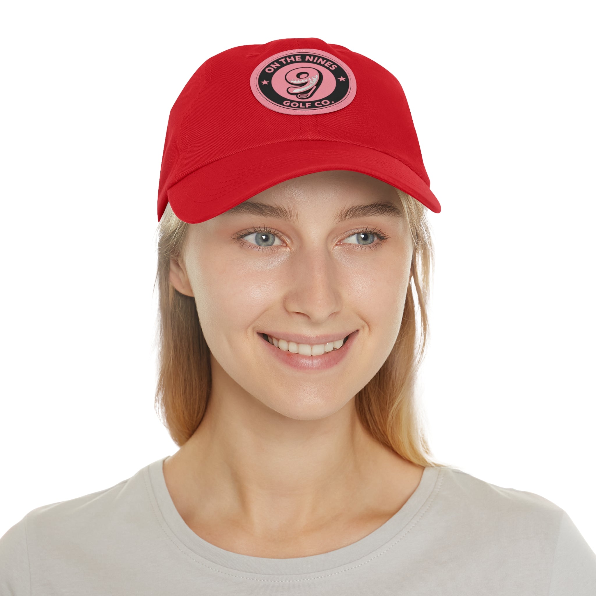 Golf Leather Patch Dad Hat — "On The Nines" Round Logo