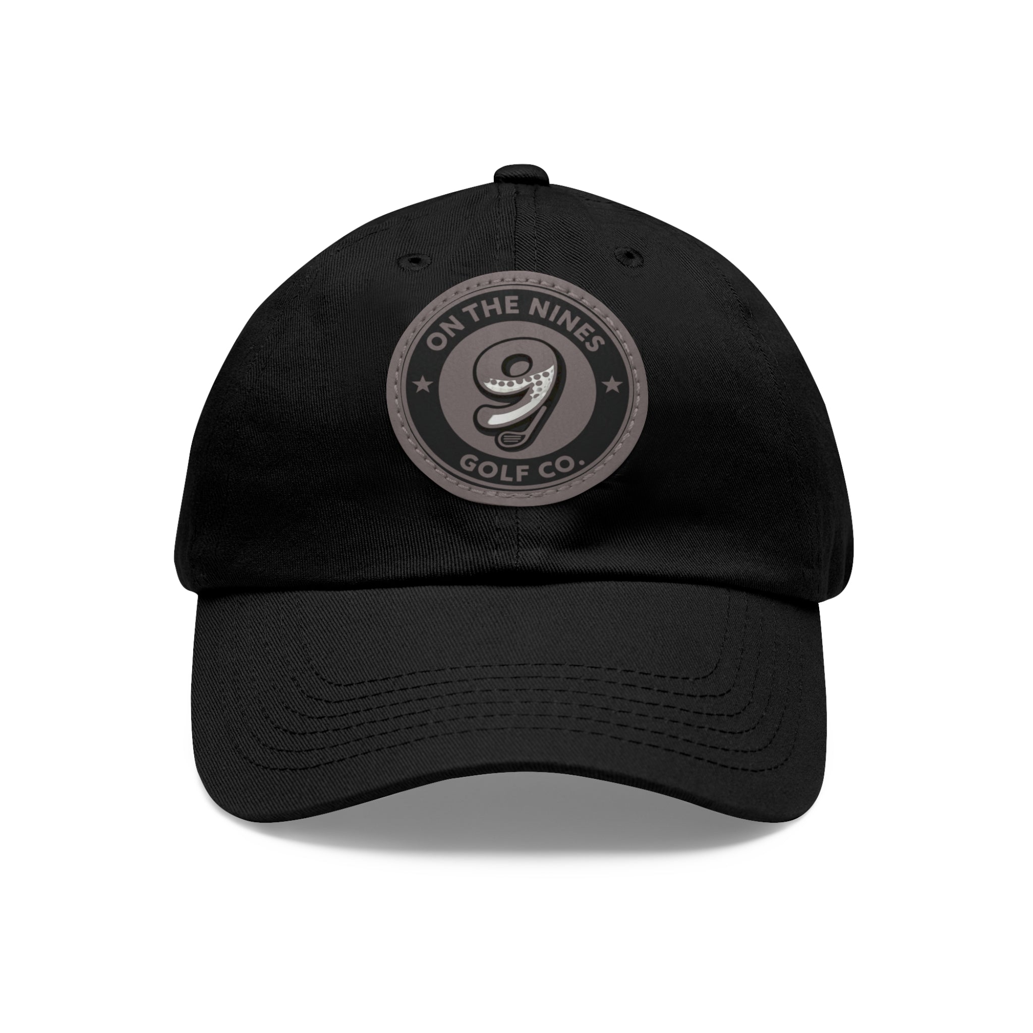 Golf Leather Patch Dad Hat — "On The Nines" Round Logo