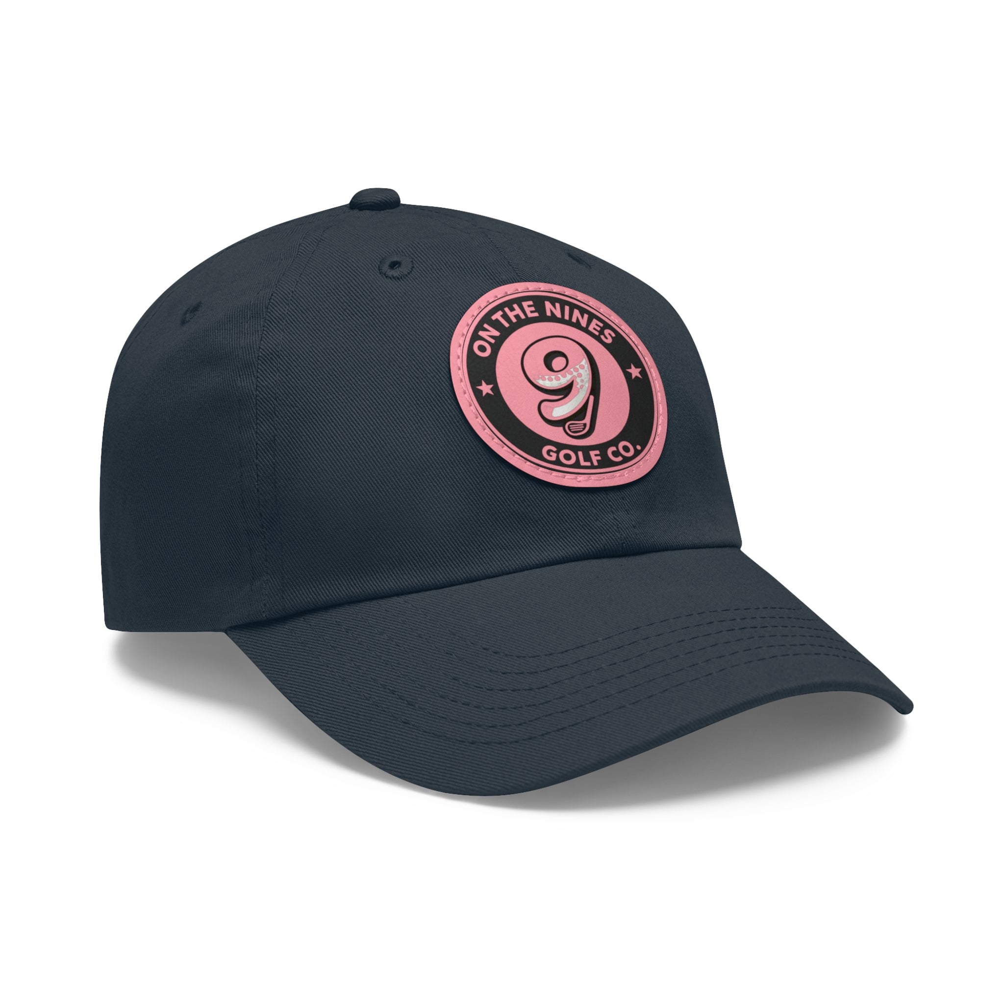 Golf Leather Patch Dad Hat — "On The Nines" Round Logo
