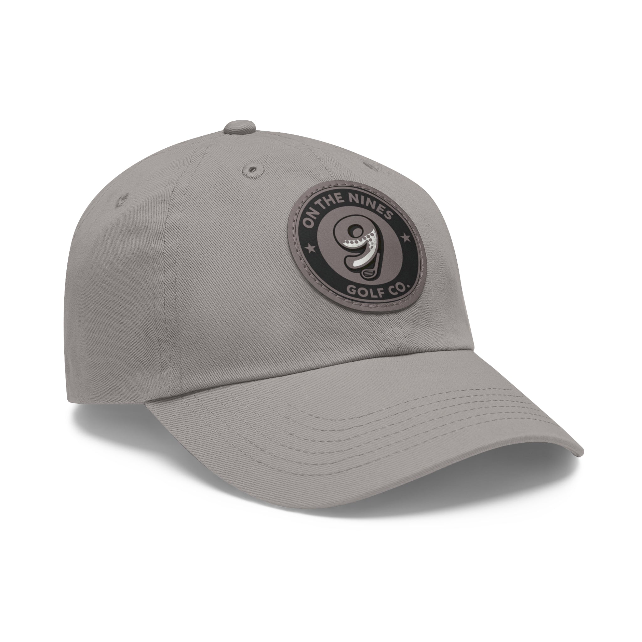 Golf Leather Patch Dad Hat — "On The Nines" Round Logo