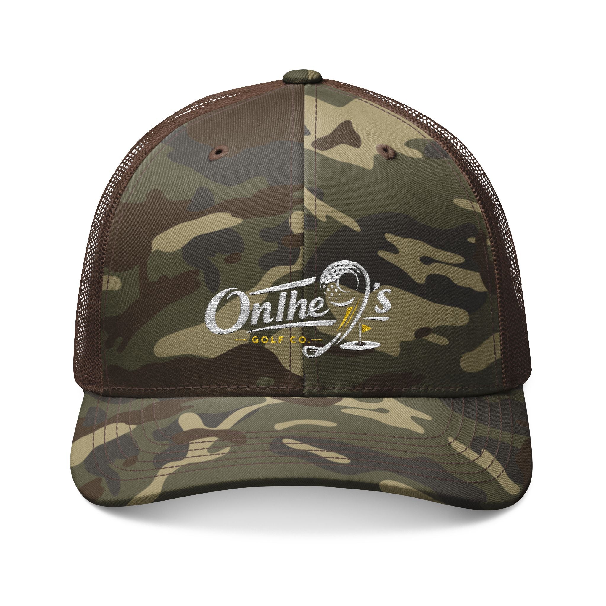 Camo Trucker Hat — "On The 9's" Embroidered Golf Cap