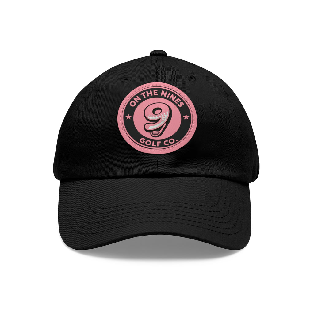 Golf Leather Patch Dad Hat — "On The Nines" Round Logo