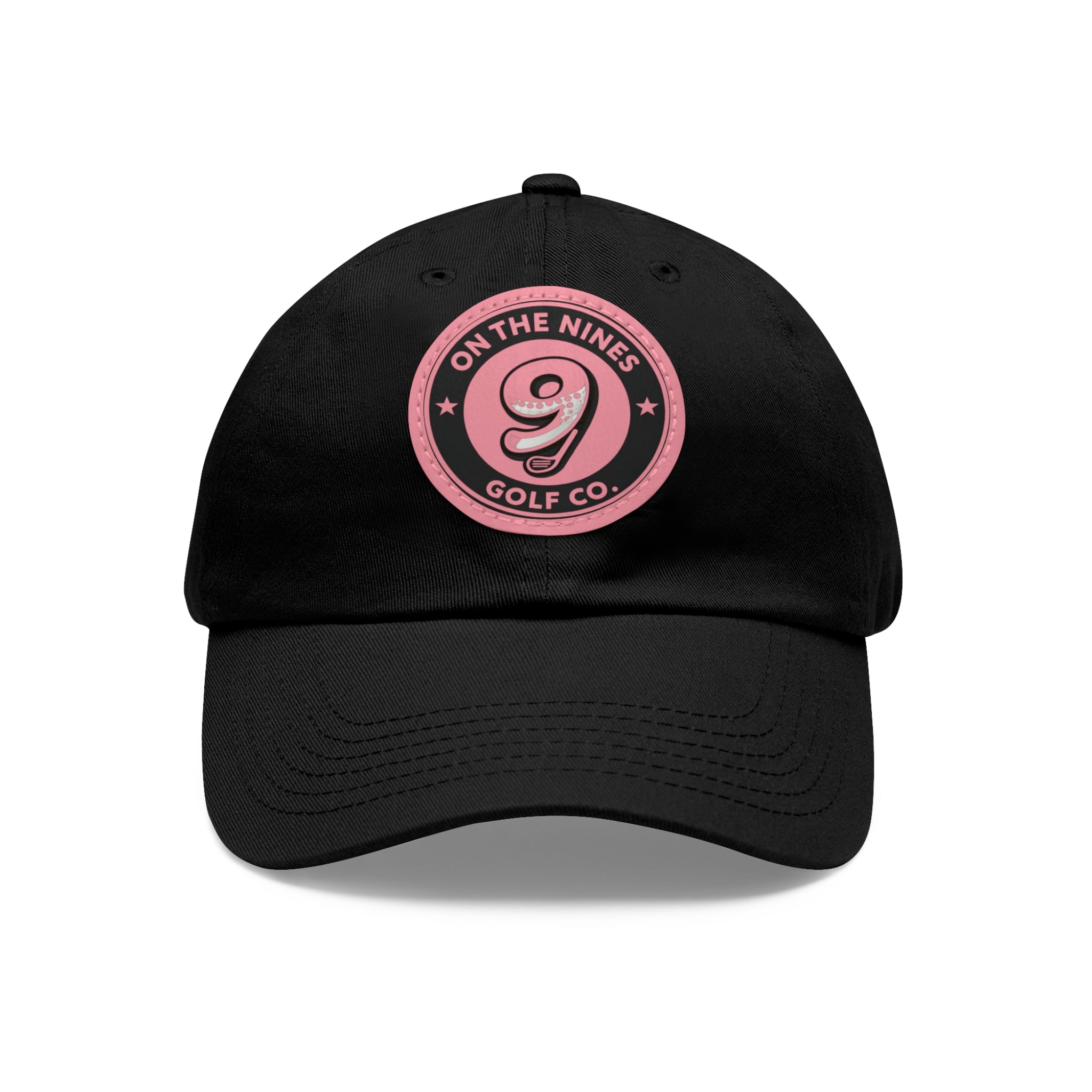 Golf Leather Patch Dad Hat — "On The Nines" Round Logo