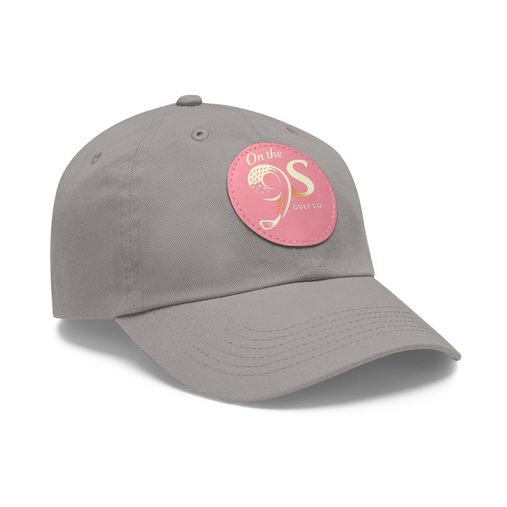 Golf Dad Hat with Round Leather Patch — "On the 9s" Vintage Golf Logo