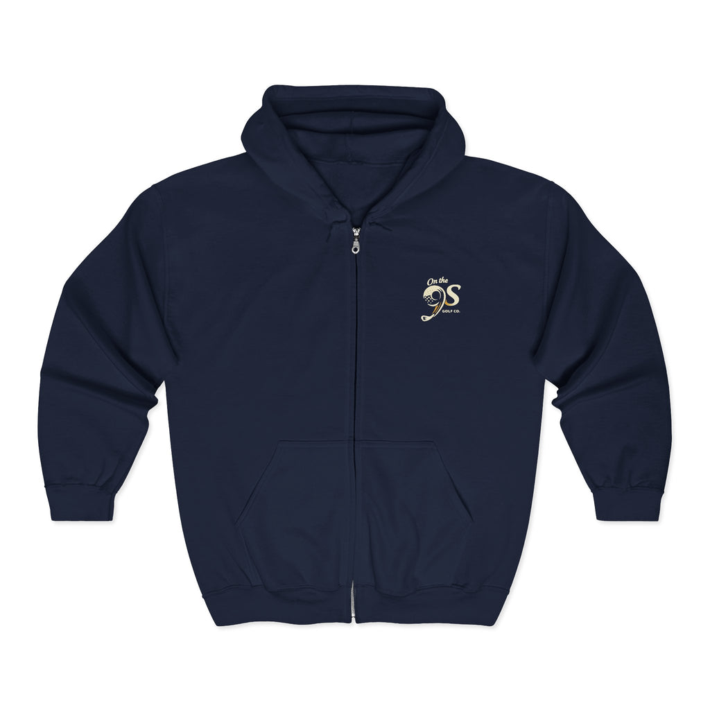 Golden 9s Zip Hoodie — Small Embroidered Chest Logo, Men’s & Women’s Casual Jacket