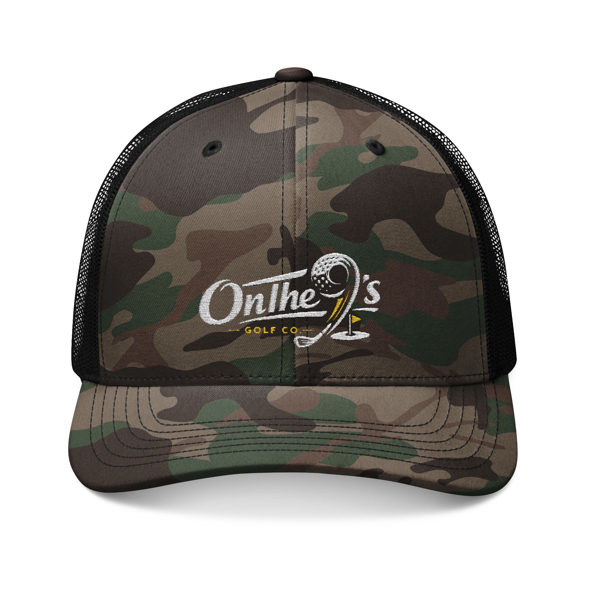 Camo Trucker Hat — "On The 9's" Embroidered Golf Cap