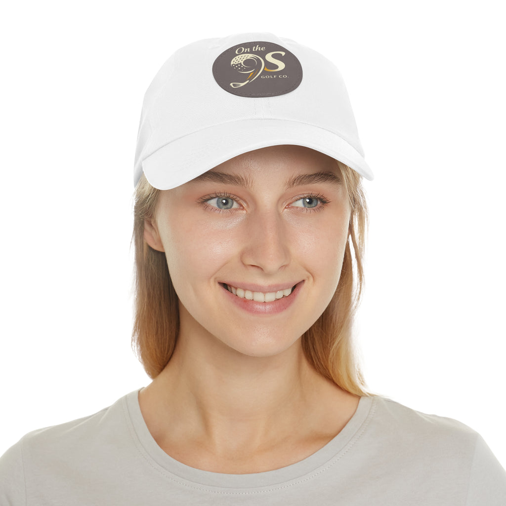 Golf Dad Hat with Round Leather Patch — "On the 9s" Vintage Golf Logo