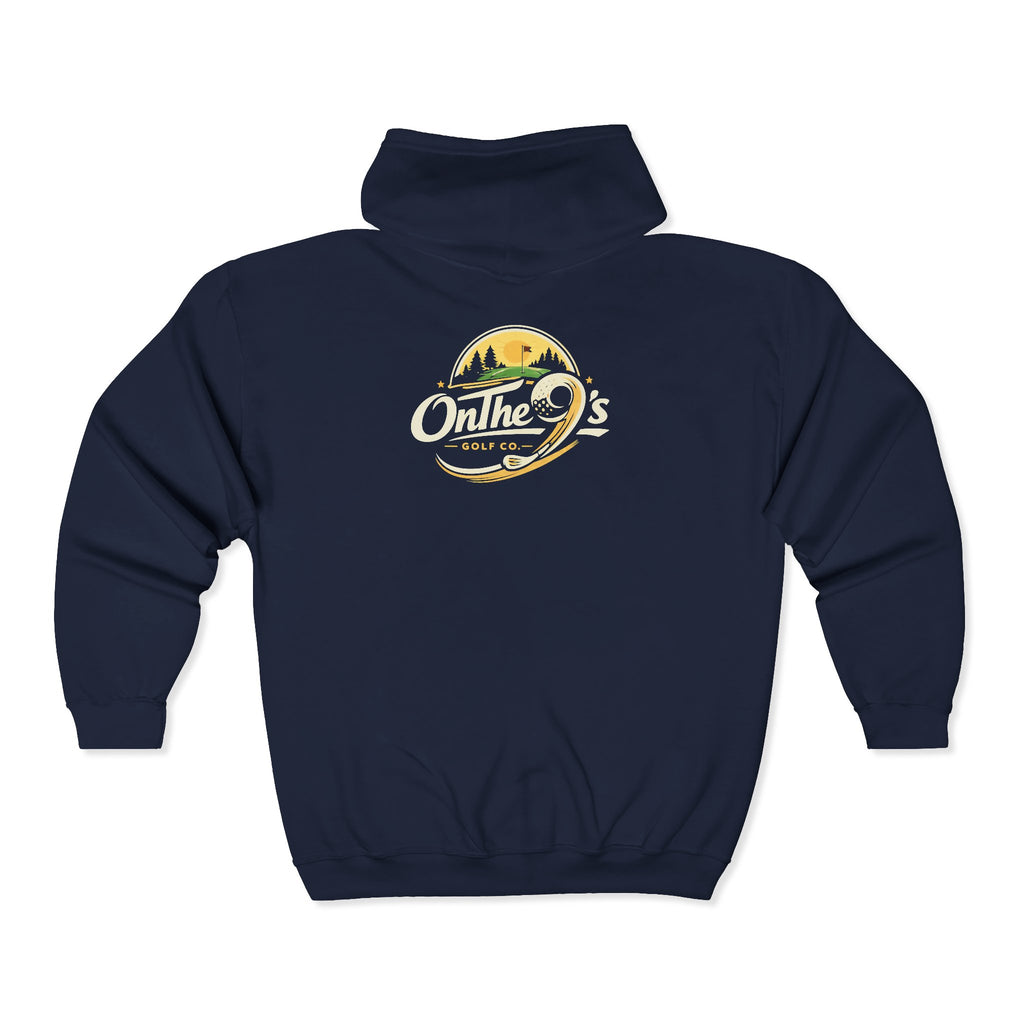 Golden 9s Zip Hoodie — Small Embroidered Chest Logo, Men’s & Women’s Casual Jacket