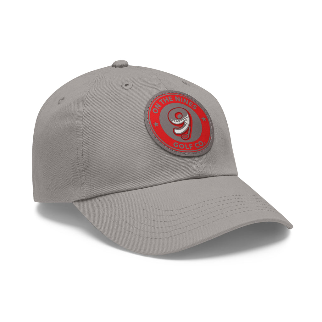 Golf Dad Hat with Red Leather Patch — "On The Nines" Logo Cap