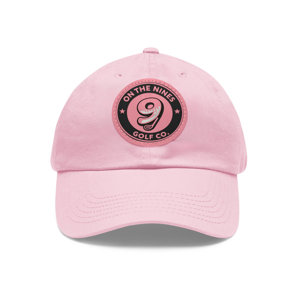 Golf Leather Patch Dad Hat — "On The Nines" Round Logo