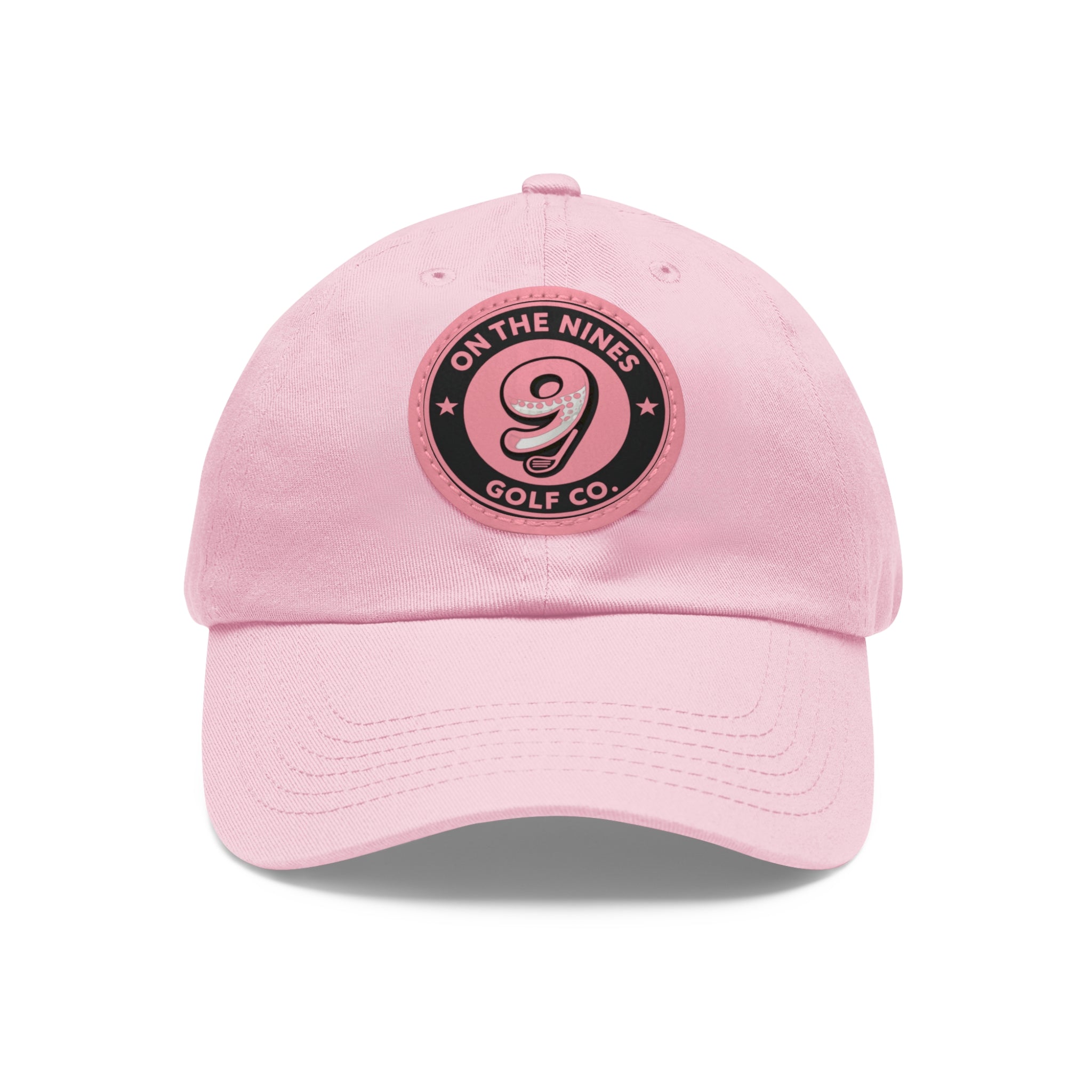 Golf Leather Patch Dad Hat — "On The Nines" Round Logo