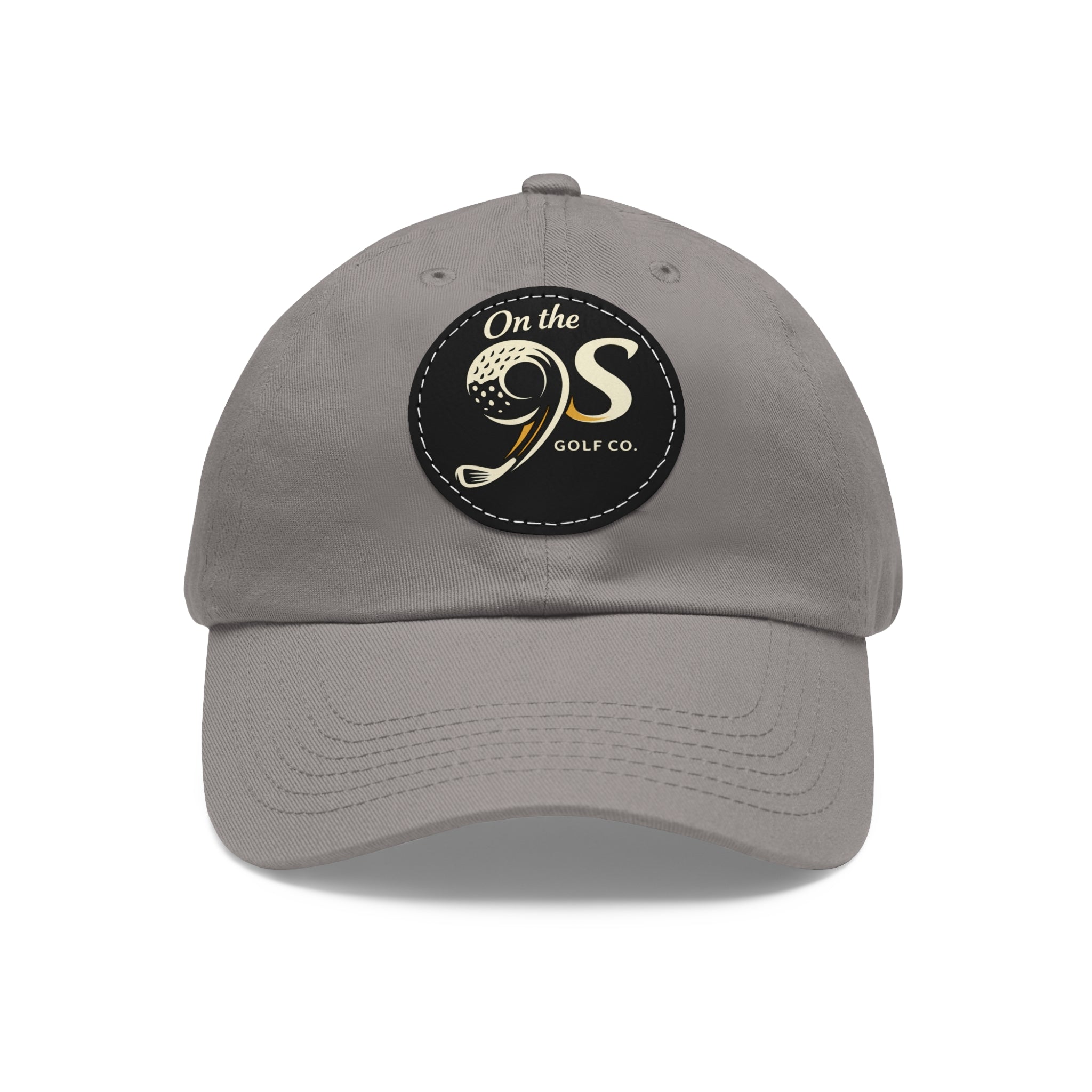 Golf Dad Hat with Round Leather Patch — "On the 9s" Vintage Golf Logo