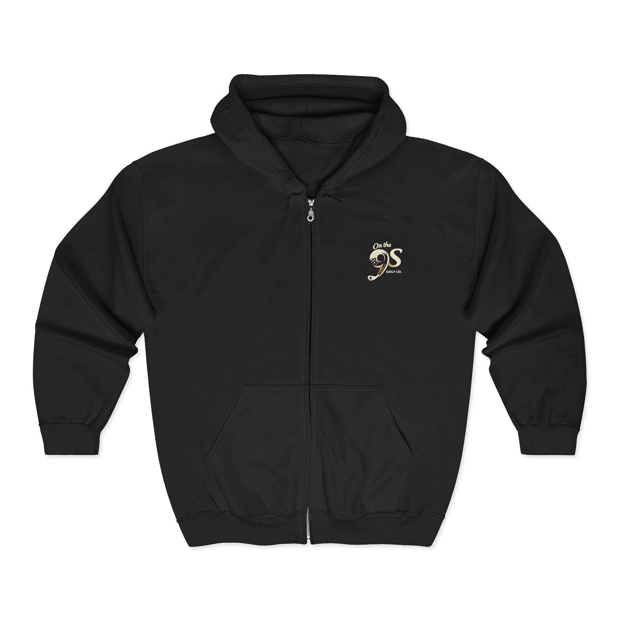 Golden 9s Zip Hoodie — Small Embroidered Chest Logo, Men’s & Women’s Casual Jacket
