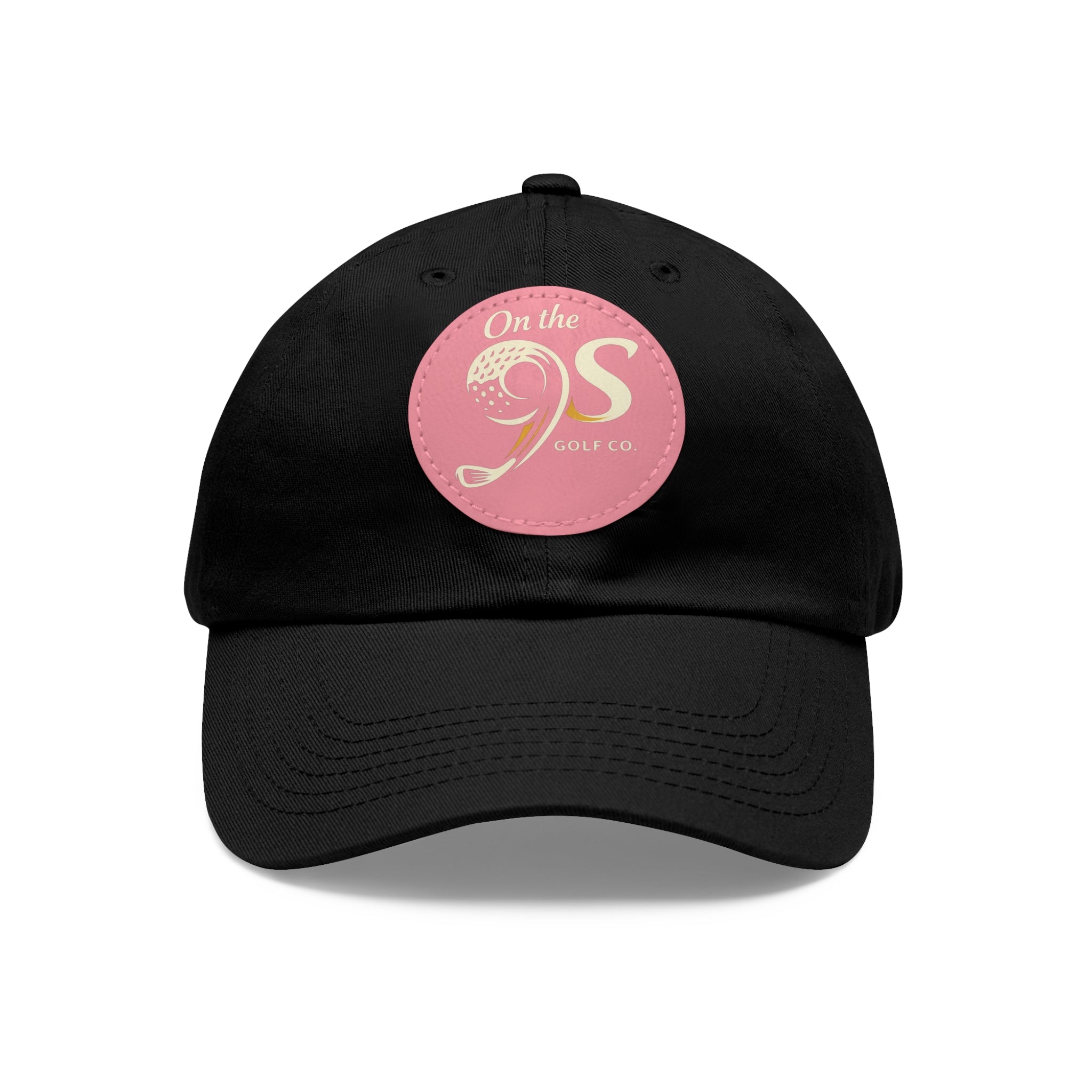 Golf Dad Hat with Round Leather Patch — "On the 9s" Vintage Golf Logo