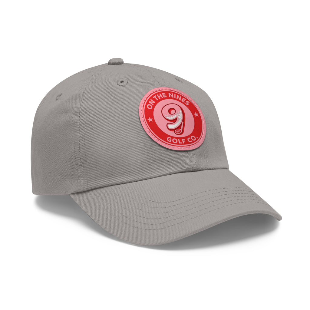 Golf Dad Hat with Red Leather Patch — "On The Nines" Logo Cap