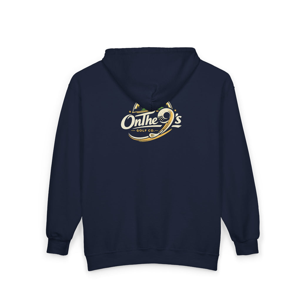 Golden 9s Zip Hoodie — Small Embroidered Chest Logo, Men’s & Women’s Casual Jacket