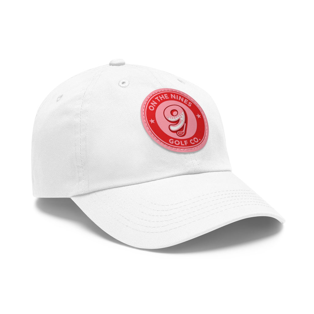 Golf Dad Hat with Red Leather Patch — "On The Nines" Logo Cap