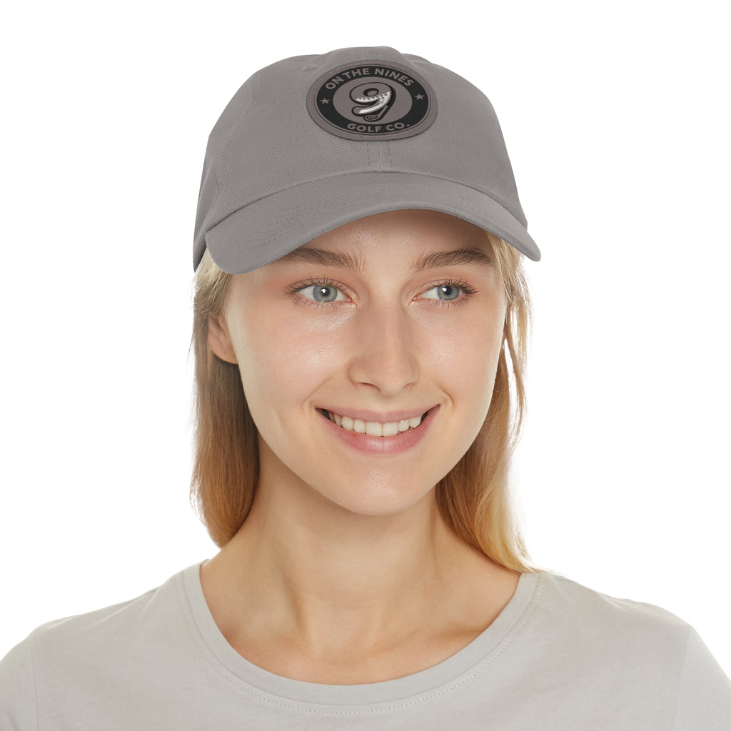 Golf Leather Patch Dad Hat — "On The Nines" Round Logo