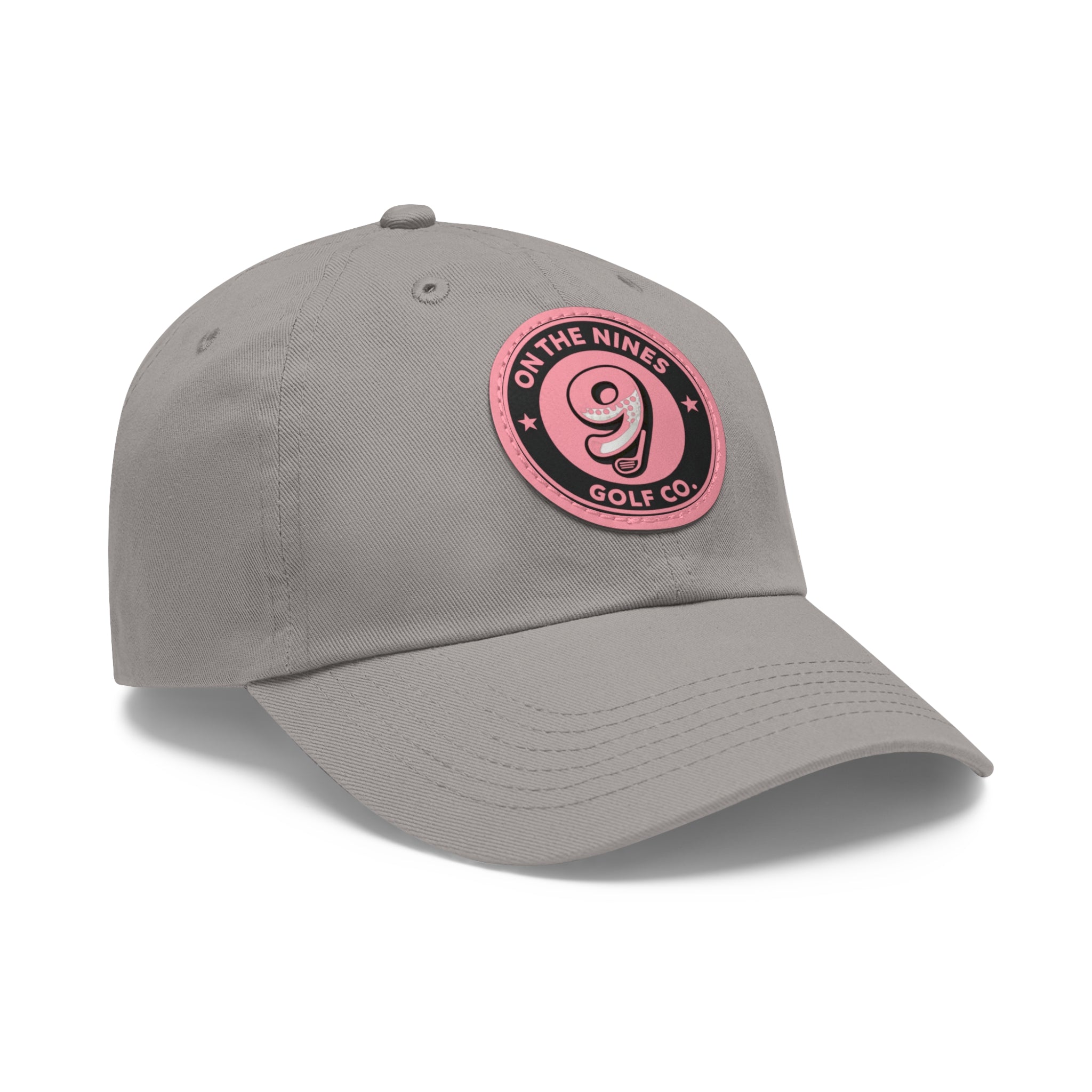 Golf Leather Patch Dad Hat — "On The Nines" Round Logo