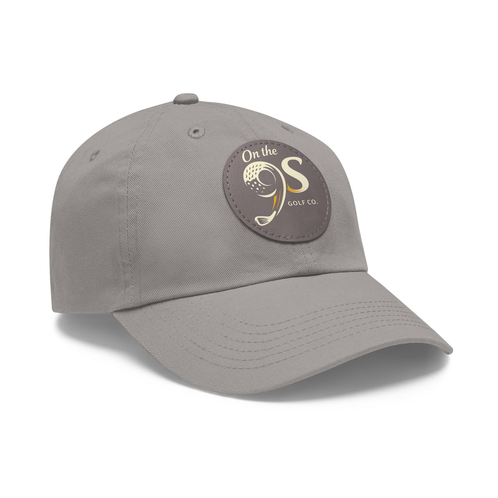 Golf Dad Hat with Round Leather Patch — "On the 9s" Vintage Golf Logo