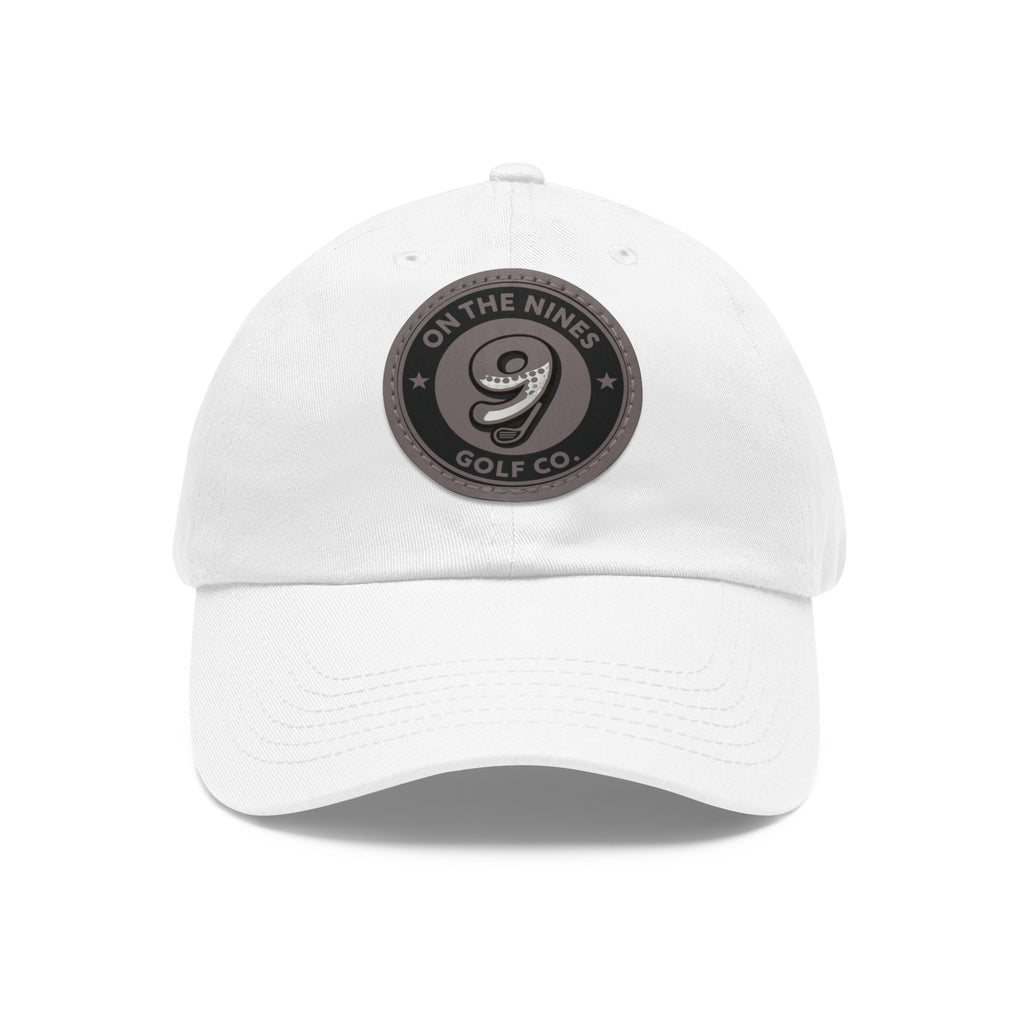 Golf Leather Patch Dad Hat — "On The Nines" Round Logo