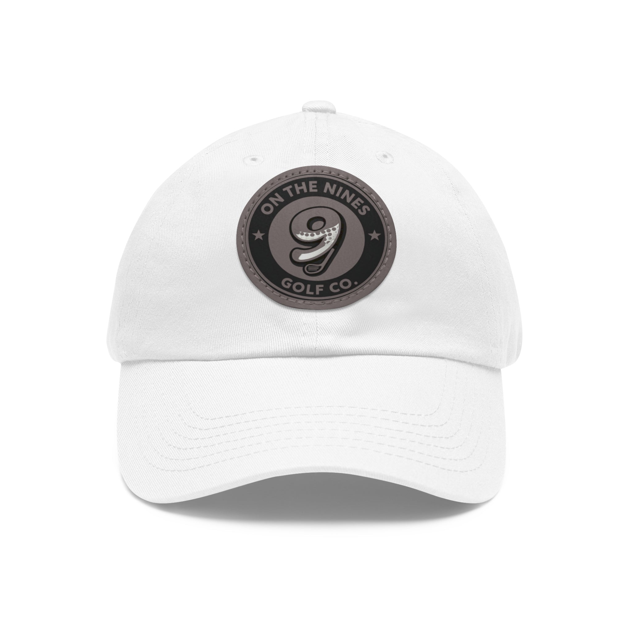 Golf Leather Patch Dad Hat — "On The Nines" Round Logo