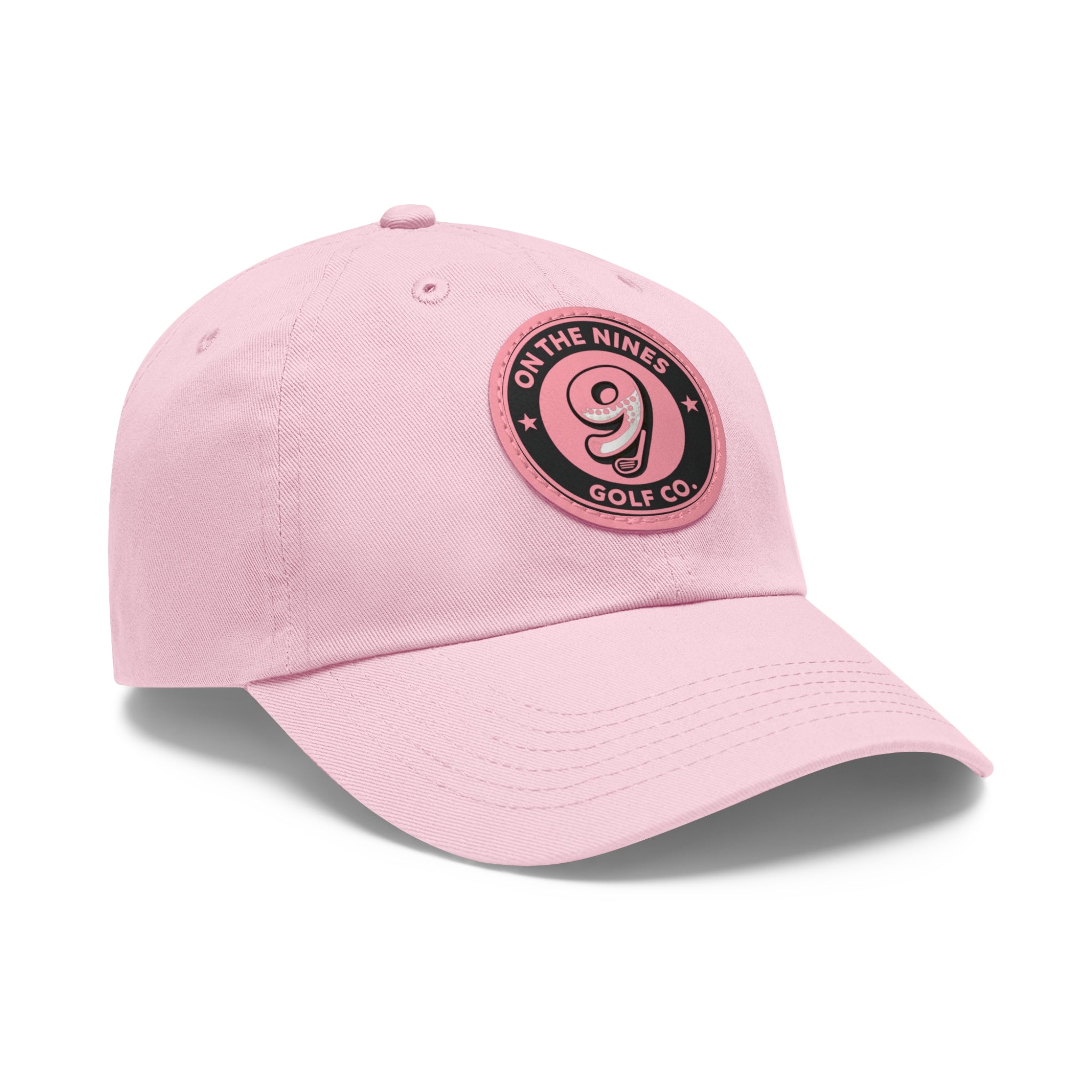 Golf Leather Patch Dad Hat — "On The Nines" Round Logo