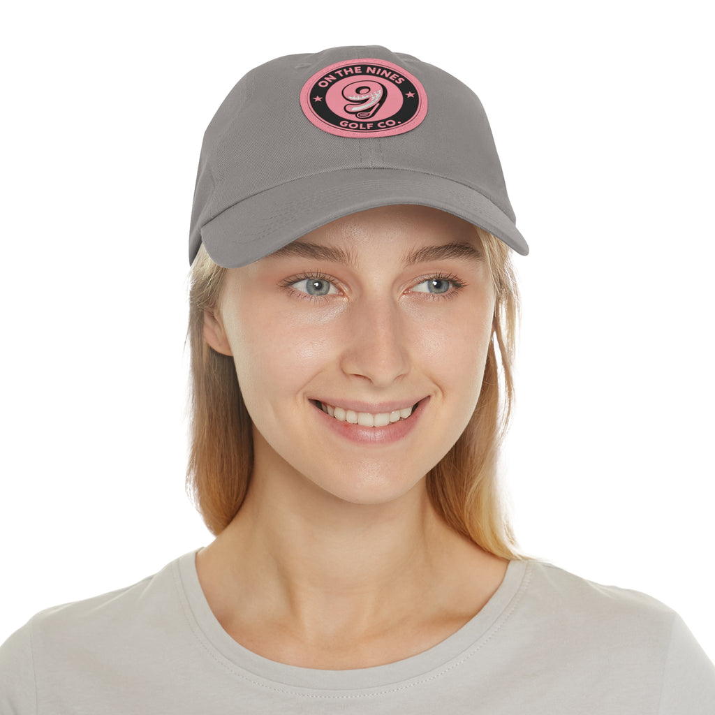 Golf Leather Patch Dad Hat — "On The Nines" Round Logo