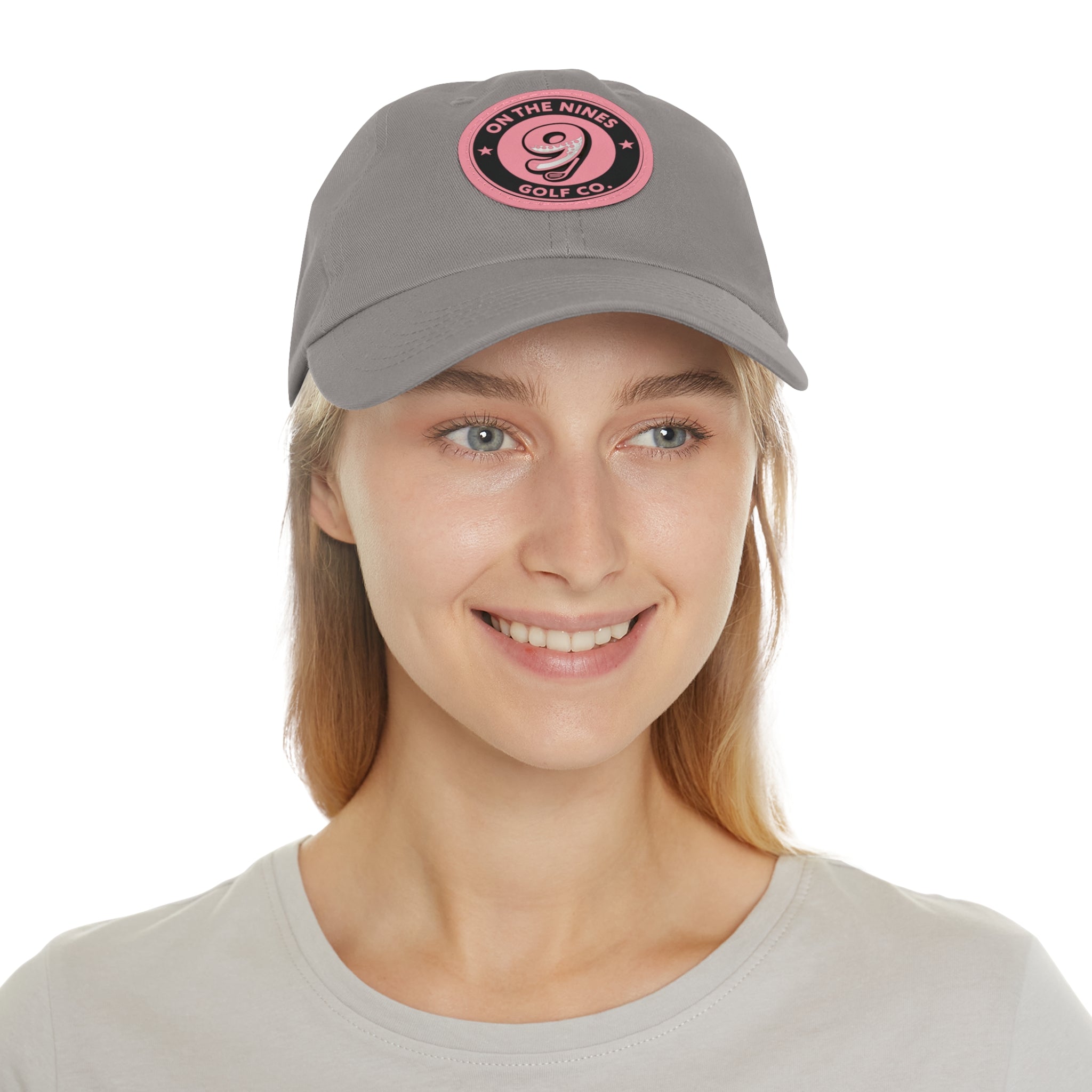 Golf Leather Patch Dad Hat — "On The Nines" Round Logo