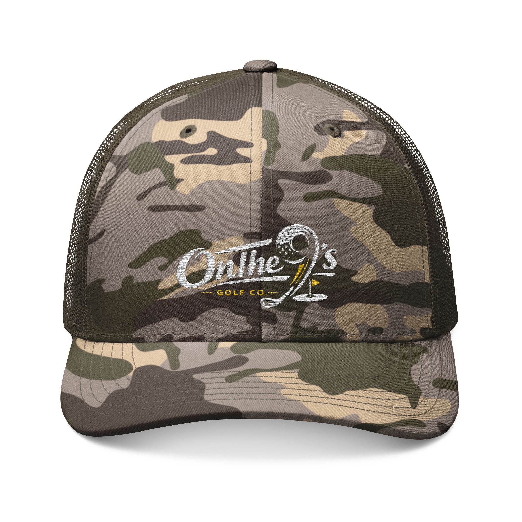 Camo Trucker Hat — "On The 9's" Embroidered Golf Cap