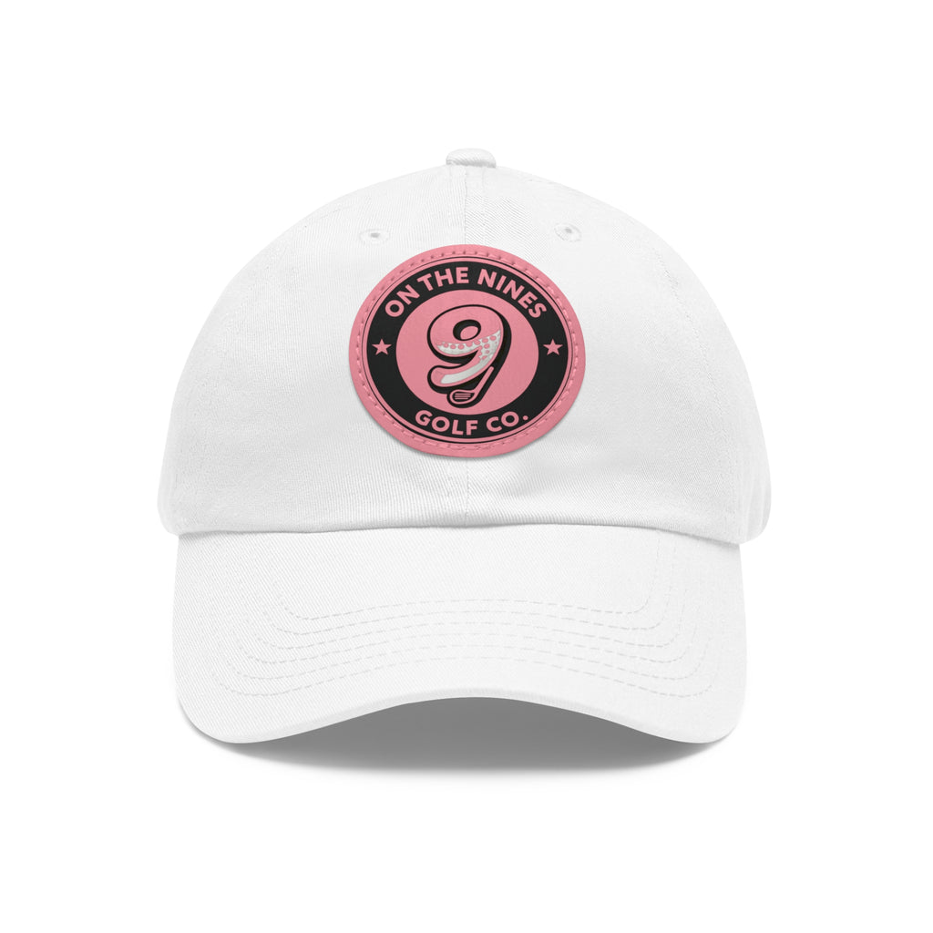 Golf Leather Patch Dad Hat — "On The Nines" Round Logo
