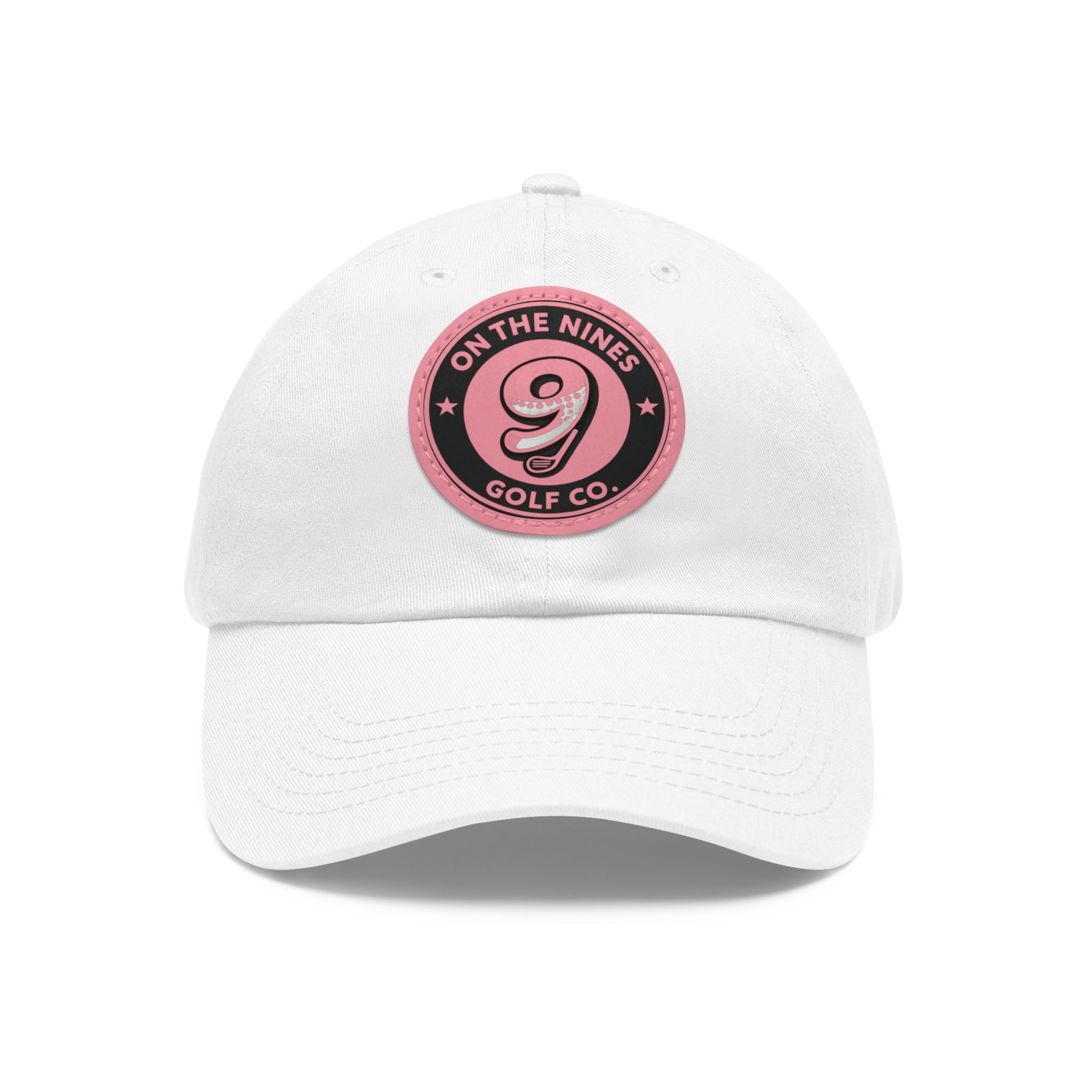Golf Leather Patch Dad Hat — "On The Nines" Round Logo