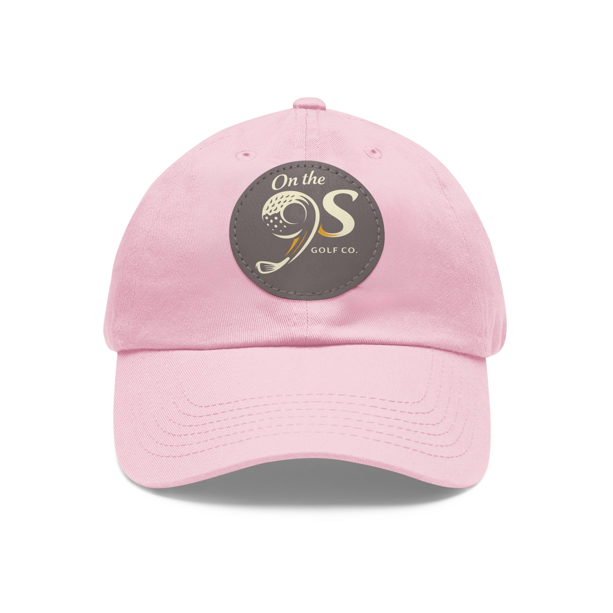 Golf Dad Hat with Round Leather Patch — "On the 9s" Vintage Golf Logo