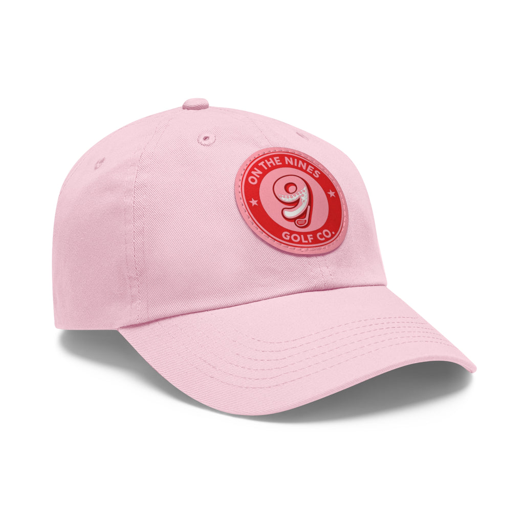Golf Dad Hat with Red Leather Patch — "On The Nines" Logo Cap