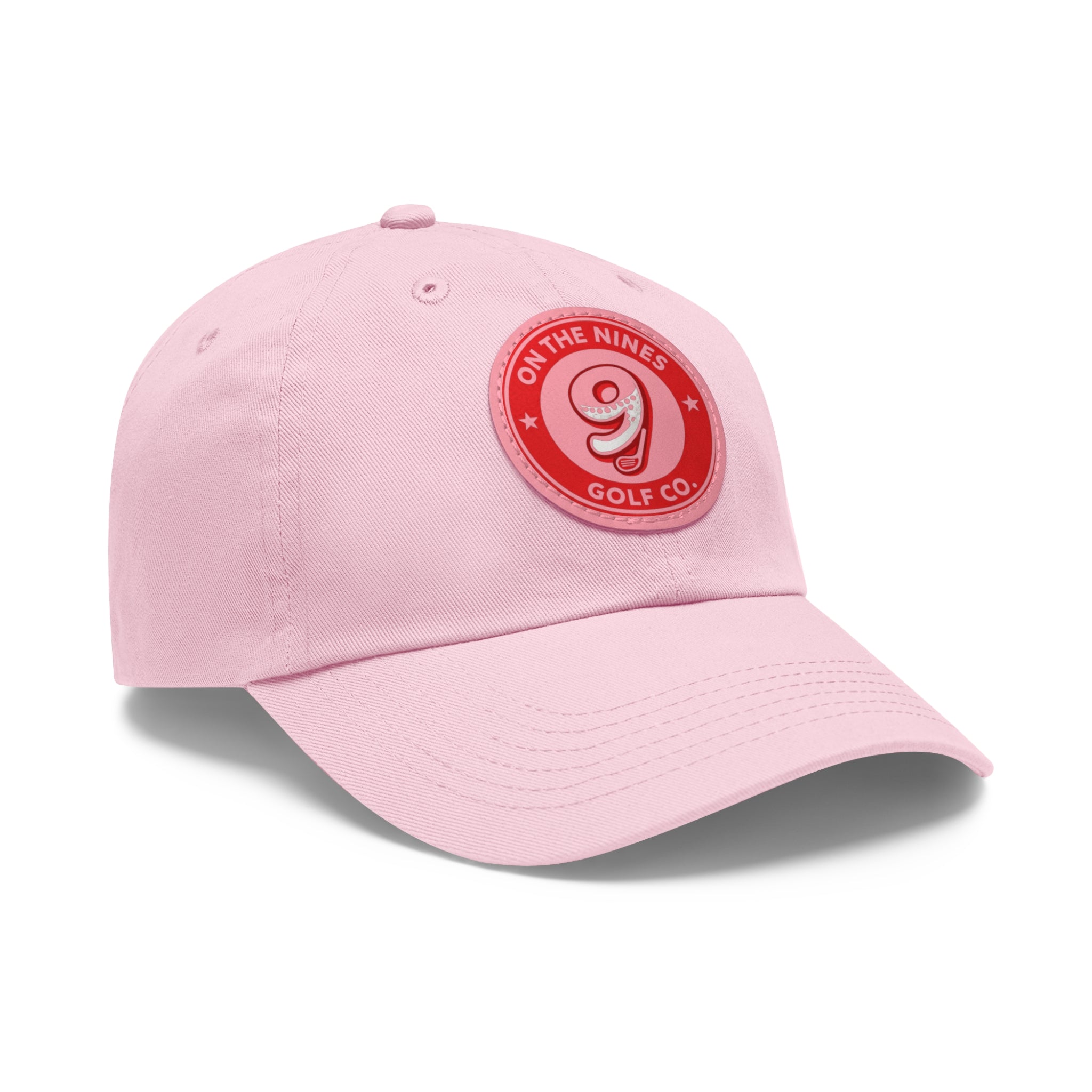 Golf Dad Hat with Red Leather Patch — "On The Nines" Logo Cap
