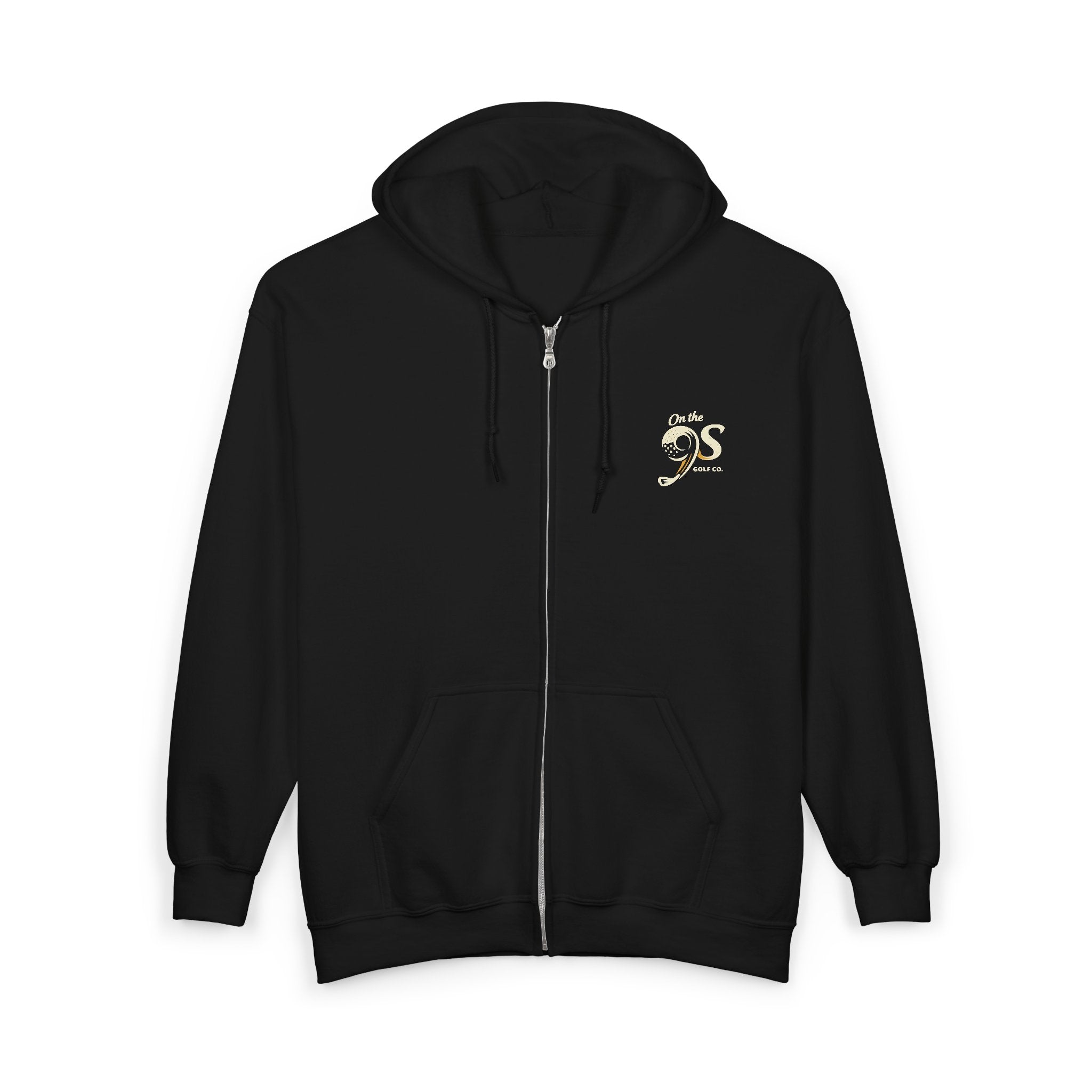 Golden 9s Zip Hoodie — Small Embroidered Chest Logo, Men’s & Women’s Casual Jacket