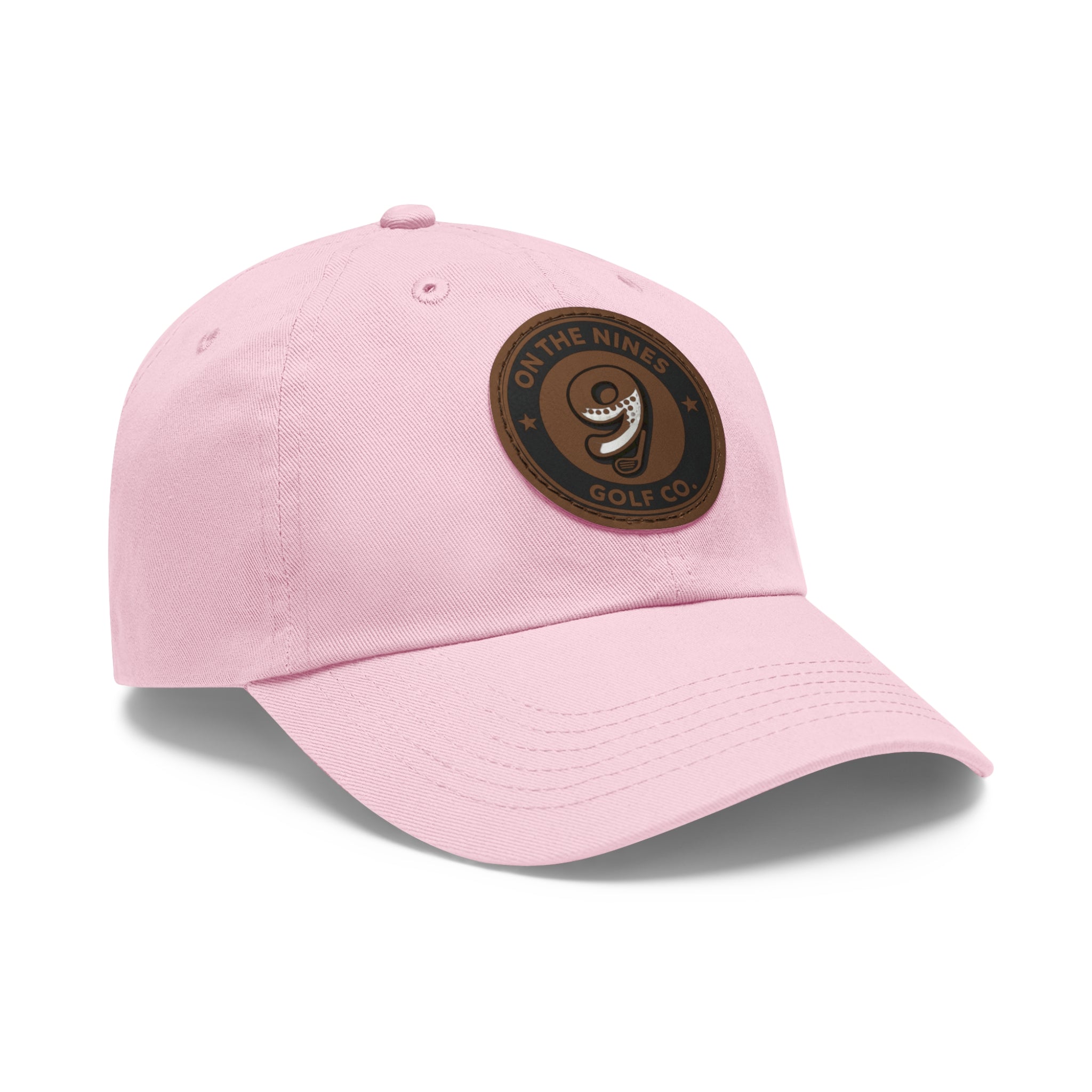 Golf Leather Patch Dad Hat — "On The Nines" Round Logo