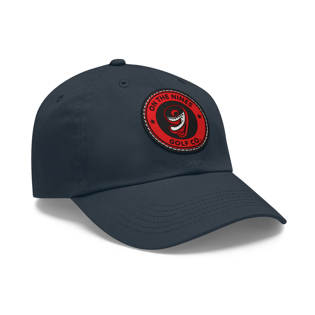 Golf Dad Hat with Red Leather Patch — "On The Nines" Logo Cap