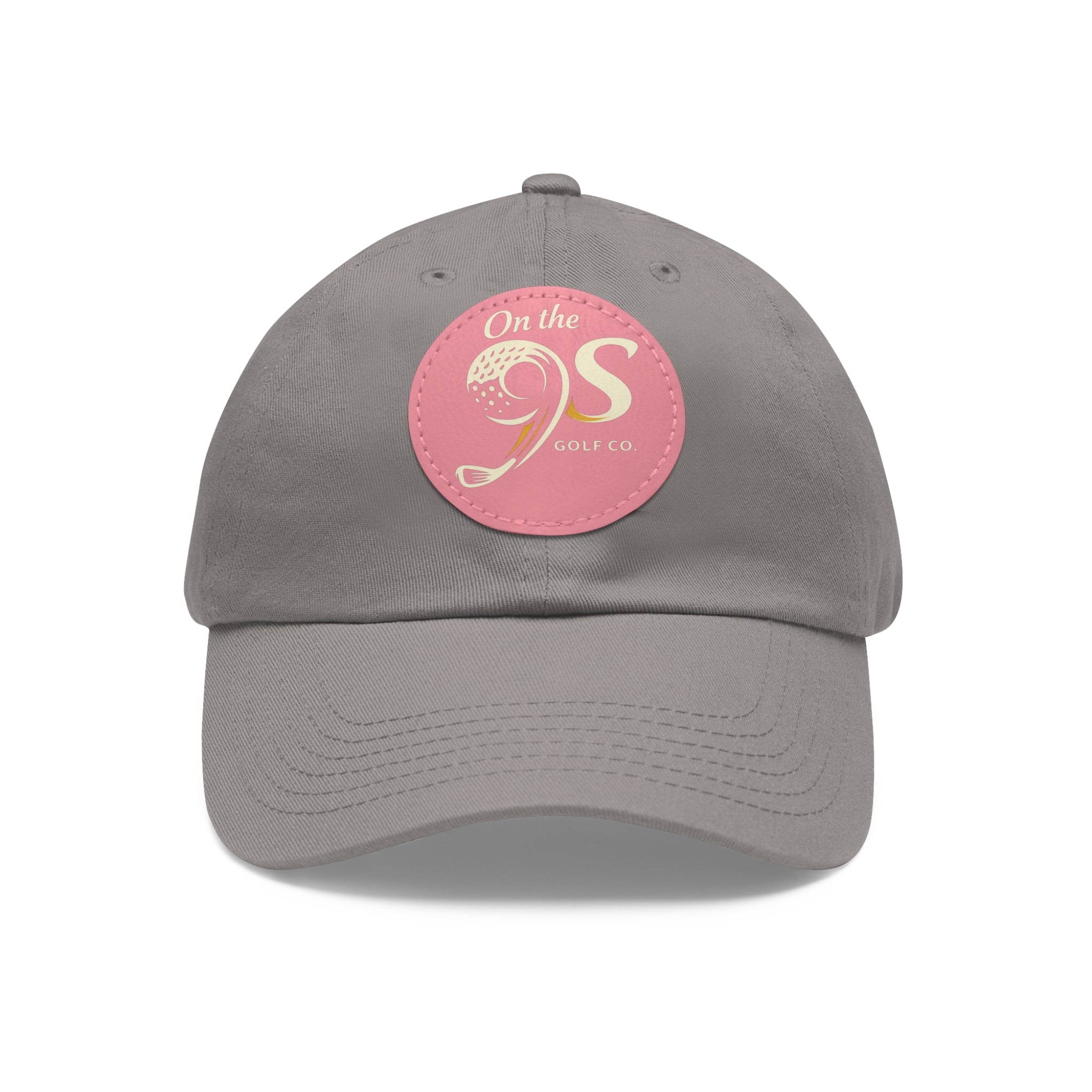 Golf Dad Hat with Round Leather Patch — "On the 9s" Vintage Golf Logo