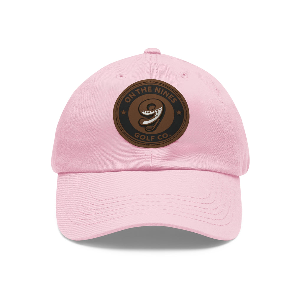 Golf Leather Patch Dad Hat — "On The Nines" Round Logo