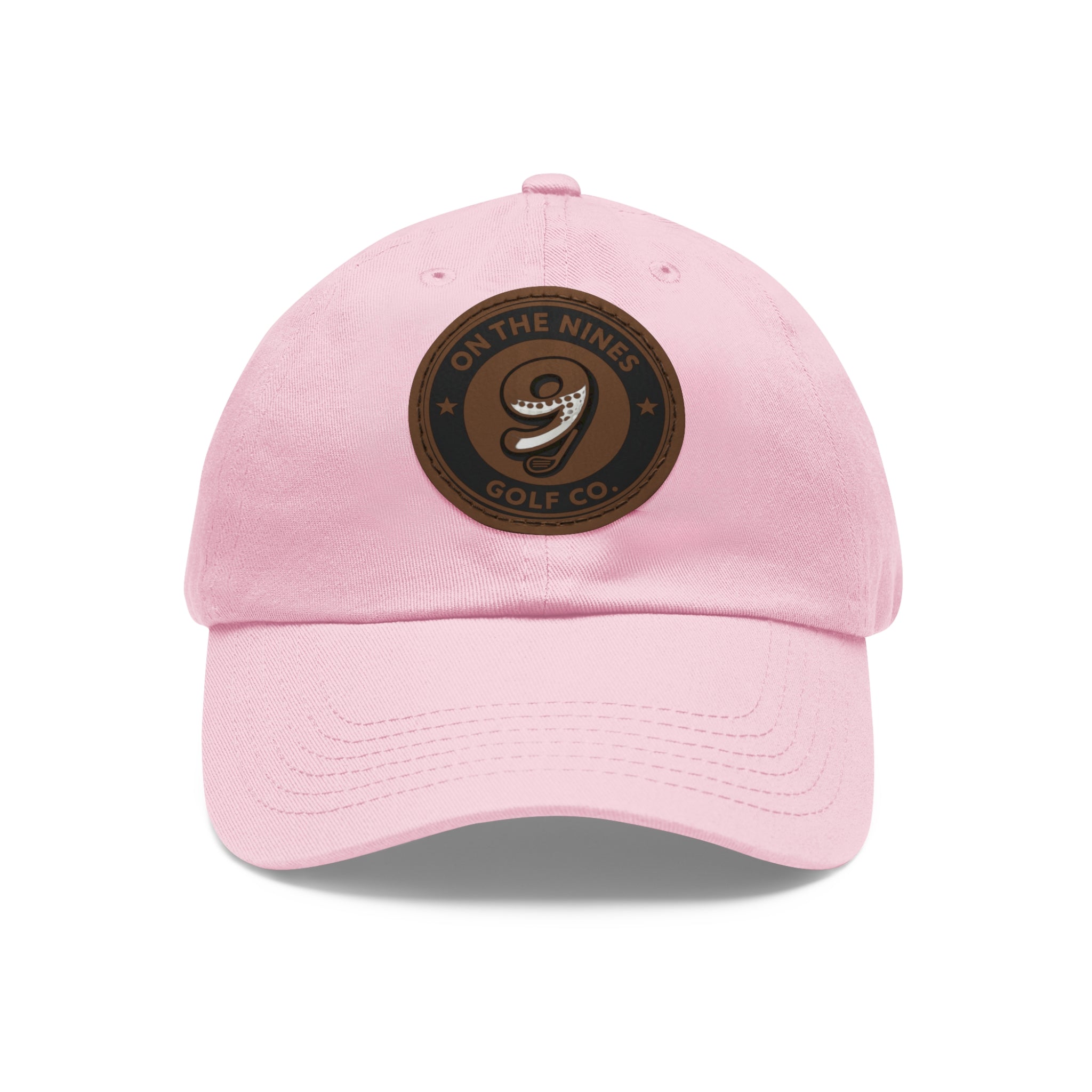 Golf Leather Patch Dad Hat — "On The Nines" Round Logo