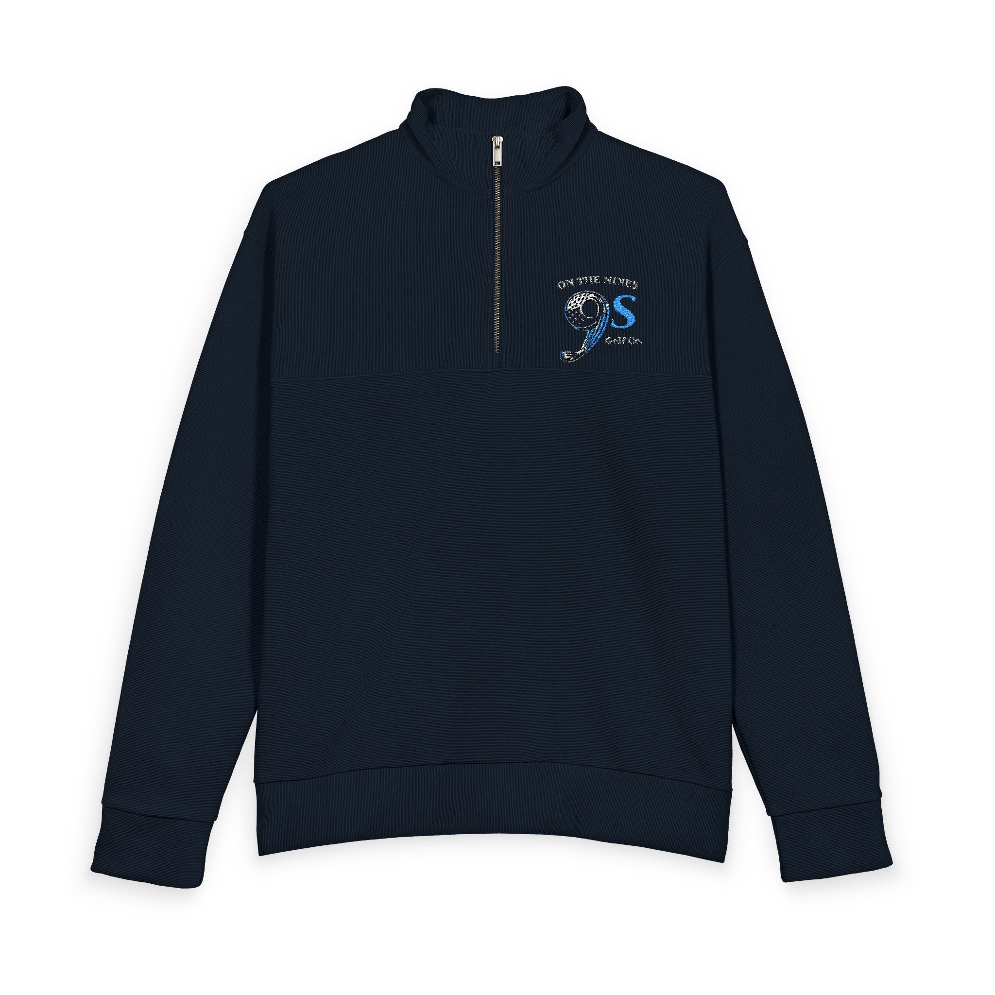 Men's Black Quarter-Zip Pullover with Blue Floral 'S' Embroidered Chest