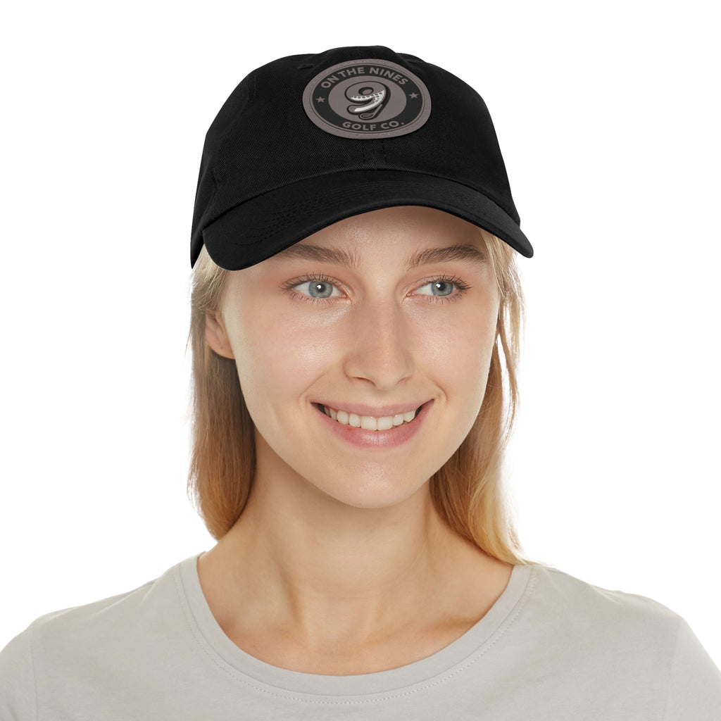 Golf Leather Patch Dad Hat — "On The Nines" Round Logo