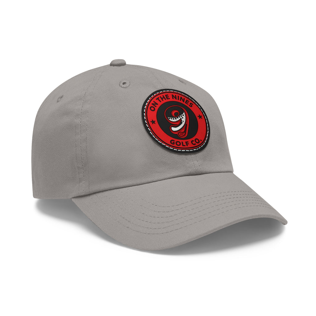 Golf Dad Hat with Red Leather Patch — "On The Nines" Logo Cap